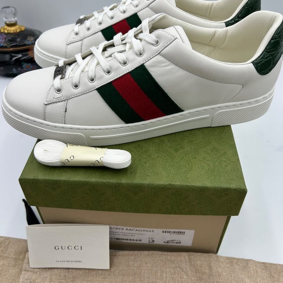 Men’s Gucci, ace leather, web striped sneakers size 10 made in Italy. - Picture 5 of 12